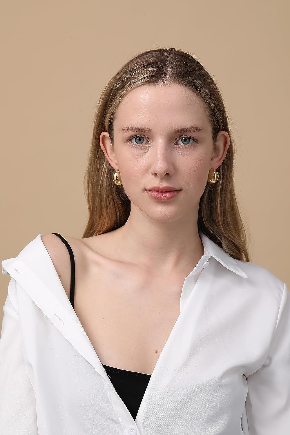 2 Pairs Earrings Dupes Chunky Gold Hoop Earrings for Women Girls,18K Gold Lightweight Hollow Open Hoops Waterdrop Teardrop Earrings Tear Drop Earrings Dupes Fashion Jewelry Gift